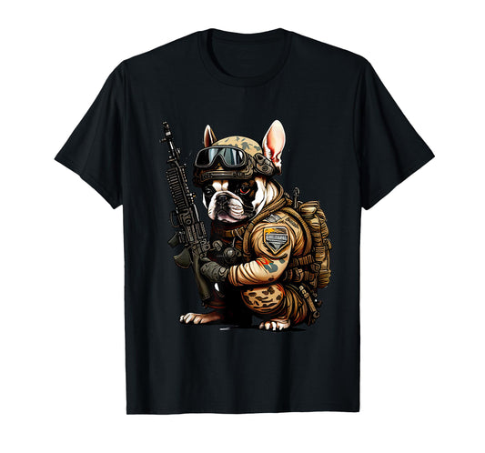 Military Bulldog Tactical Frenchie Ready For Action T-Shirt for Men Women Kids