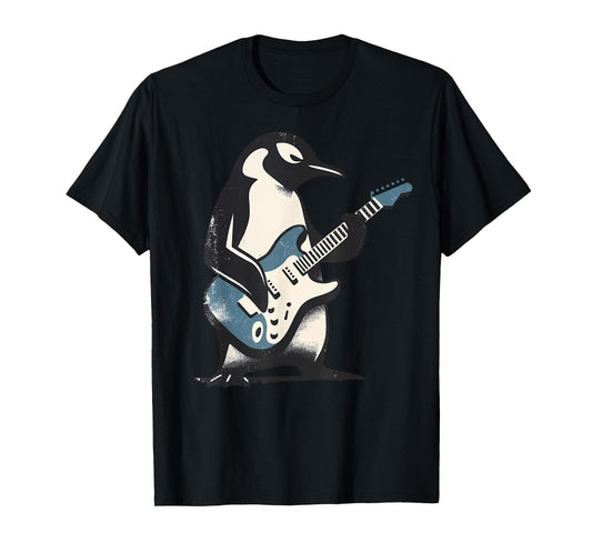 Cool Penguin Playing Guitar Music Lover Penguin Guitar Funny T-Shirt