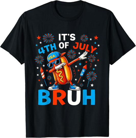 Bruh 4th Of July Boys Kids Hotdog Funny Fourth of July T-Shirt