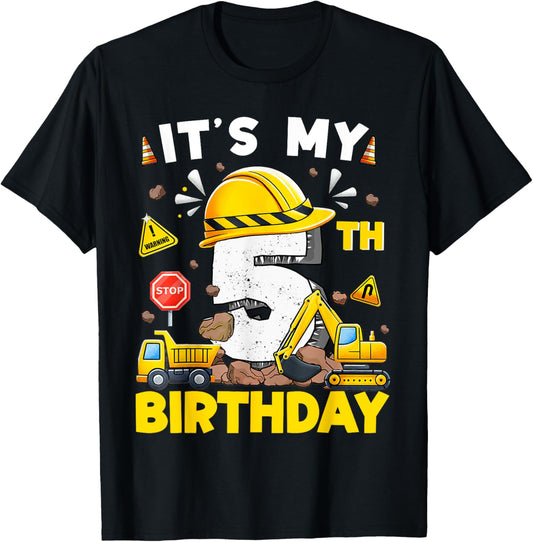 It's My 5th Birthday Boy Construction Excavator 5 Year Old T-Shirt