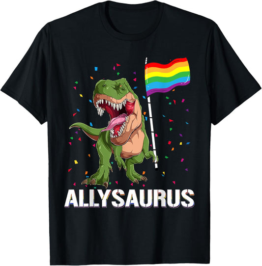 Allysaurus Dinosaur In Rainbow Flag For Ally LGBT Pride T-Shirt