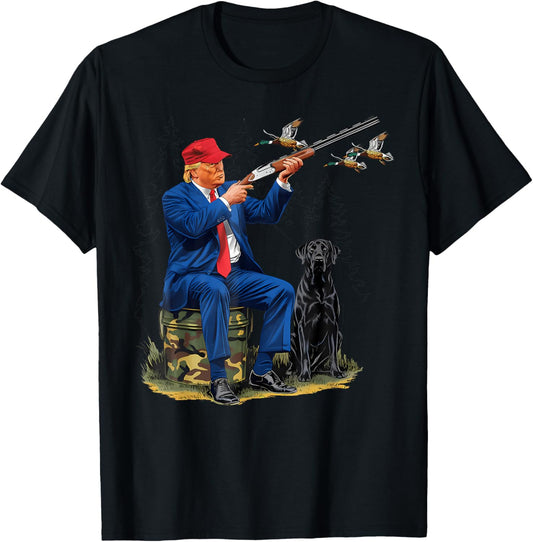 Trump With Dog Duck Waterfowl Hunting Camo President Trump T-Shirt