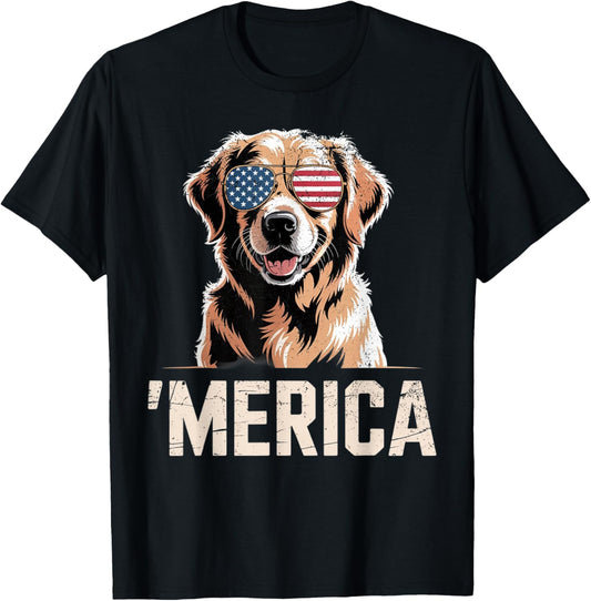 Golden Retriever Merica Dog Patriotic 4th Of July Puppy Mom T-Shirt