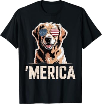 Golden Retriever Merica Dog Patriotic 4th Of July Puppy Mom T-Shirt for Men Women