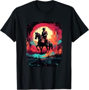 Colorful Retro Horse Lover Riding Western Cowboy Rodeo T-Shirt