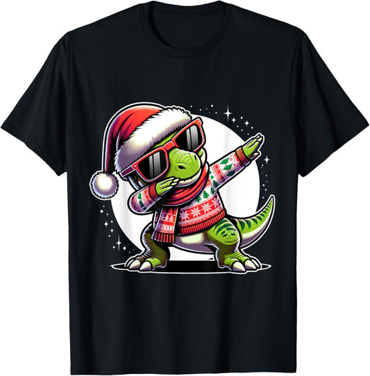 Christmas Dinosaur Boys Dabbing T Rex Santa Xmas Funny T-Shirt