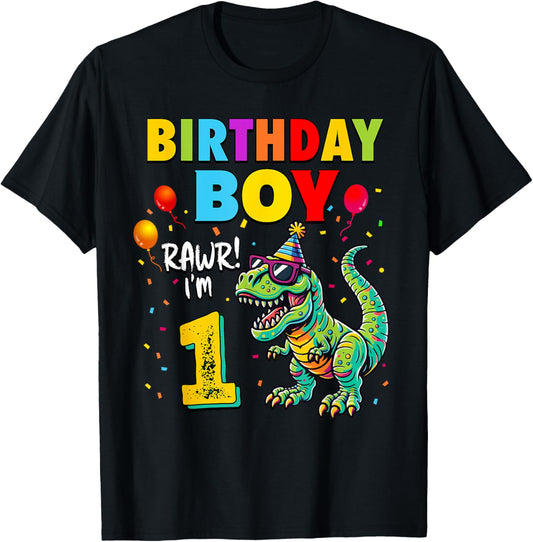 1 Year Old T-Rex Dinosaur Boy Kids 1st Birthday Party T-Shirt