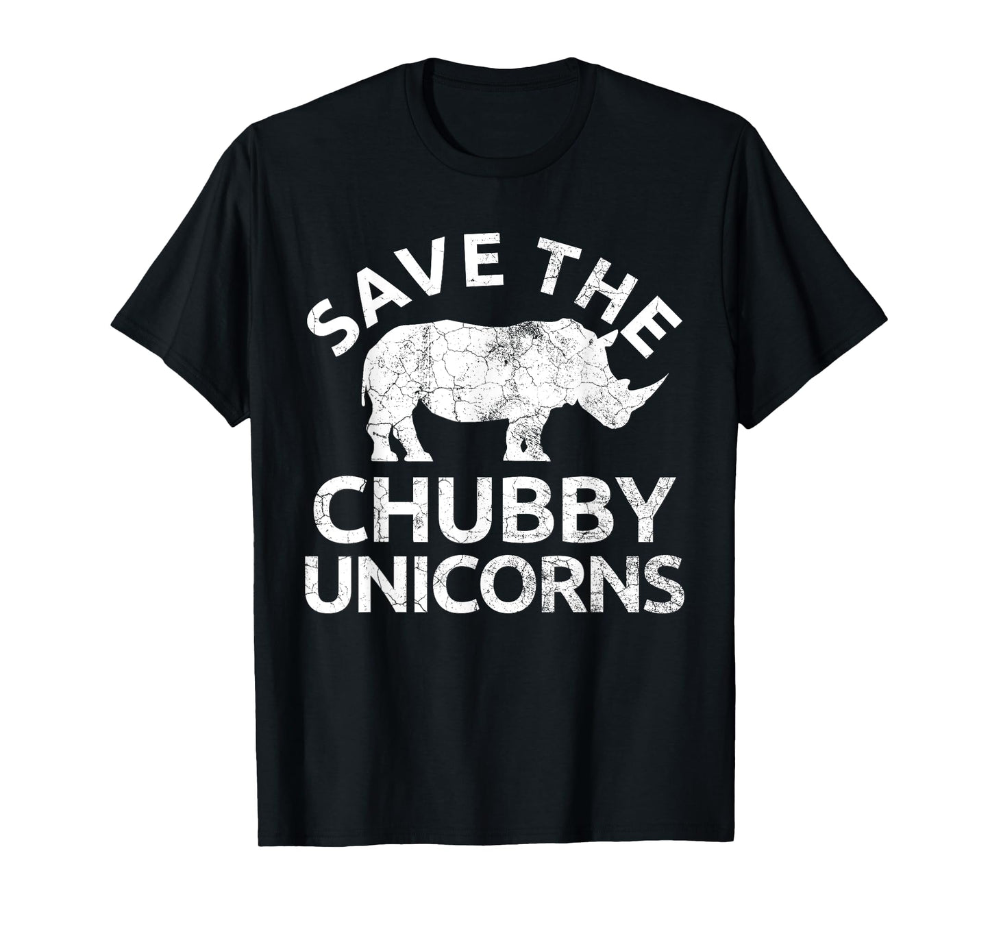 SAVE THE CHUBBY UNICORNS Shirt Rhino Distressed Top T-Shirt - Women's, Black, Small