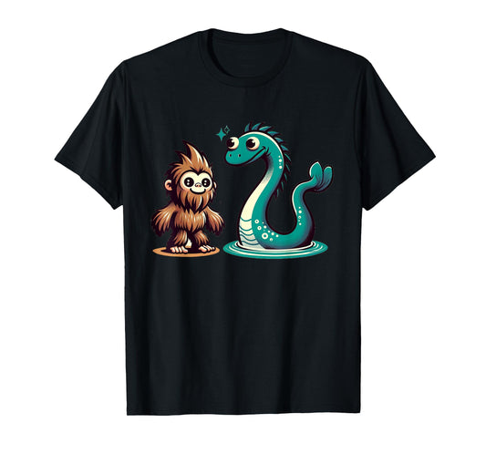 Bigfoot Loch Ness Monster Playdate for Nessie Lovers Kids T-Shirt