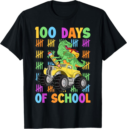100 Days of School Dinosaur Riding Monster Truck 100th Day T-Shirt