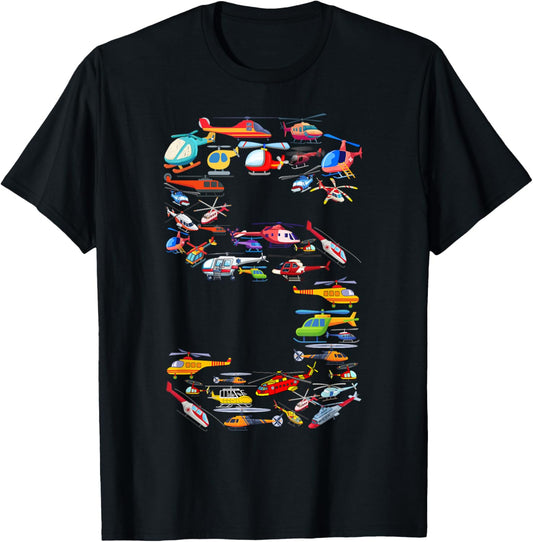 Helicopter 5th Birthday Kids Airplane 5 Year Old Boy Plane T-Shirt