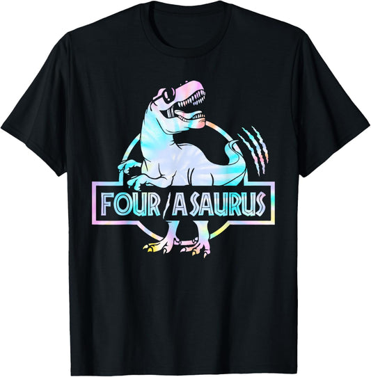 Four a Saurus Birthday T Rex Dino 4th Dinosaur Matching T-Shirt