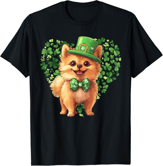 Cute Pomeranian Shamrock Heart St. Patrick's Day Dog Lover T-Shirt