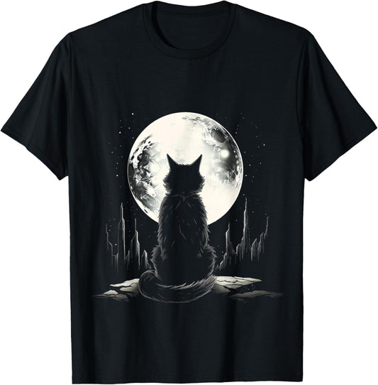Cat Nature Moon Animal Illustration Art Graphic Motif Cat T-Shirt