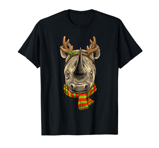 Christmas Rhinoceros Santa Clause Reindeer Xmas Safari Rhino T-Shirt