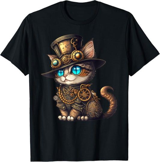Steampunk Cat Steampunk Cute Kitten Lovers Fantasy Artwork T-Shirt