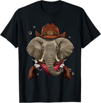 Cowboy Elephant Western Rodeo Cowboy Hat and Bandana T-Shirt