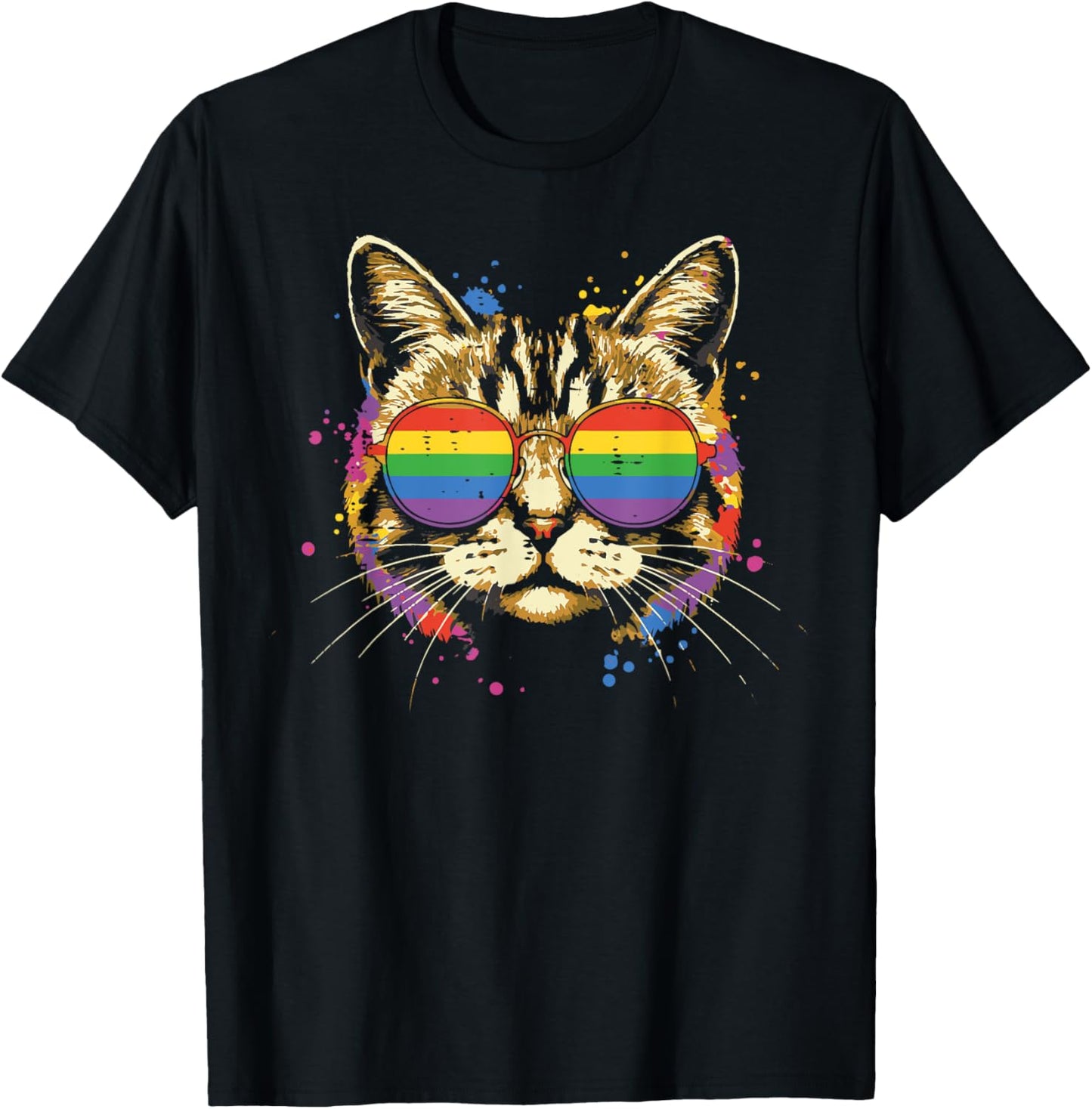 Gay Pride Month Cat Sunglasses LGBTQ Ally Rainbow Men Women T-Shirt