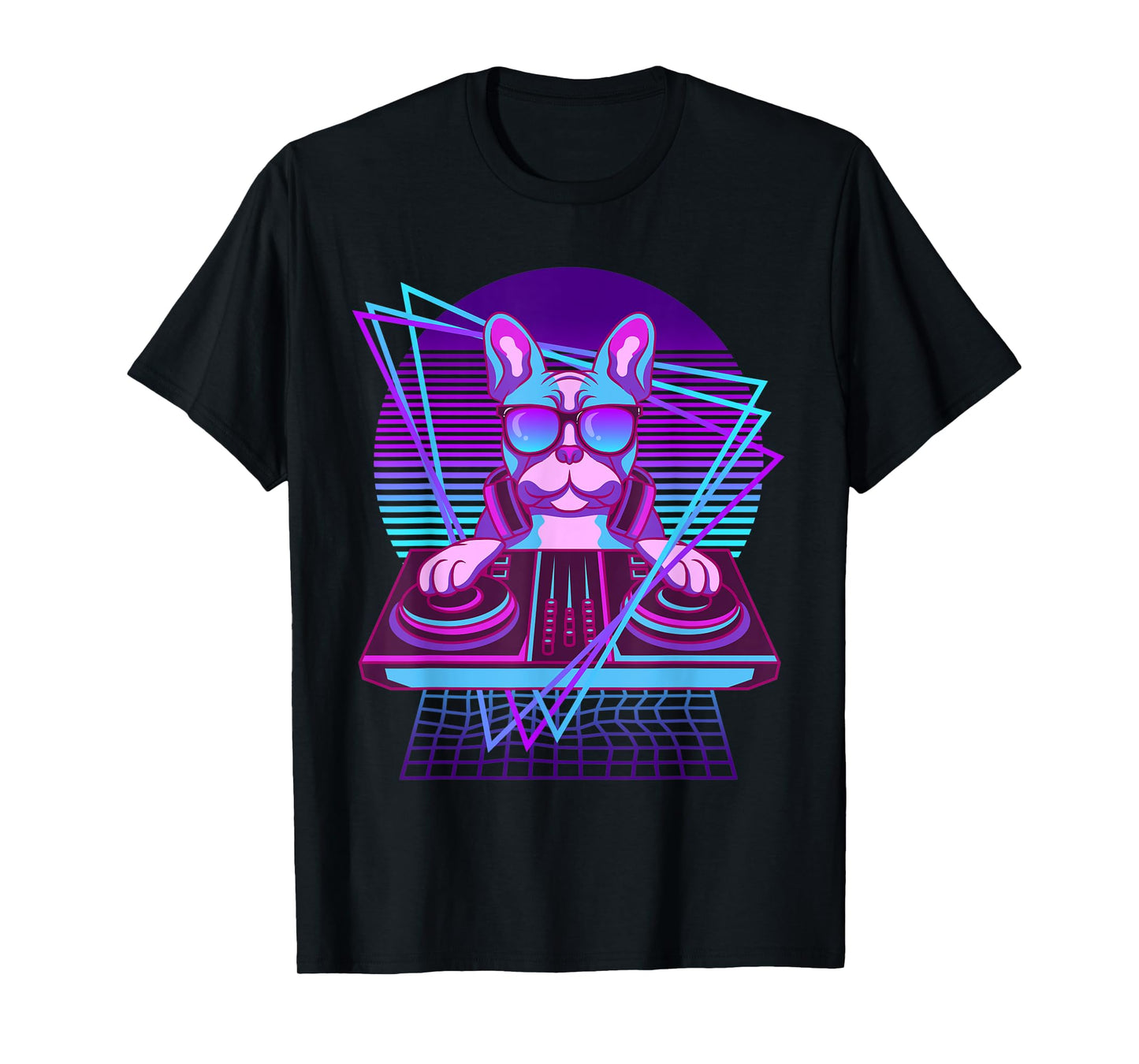 Vaporwave Bulldog DJ Turntable Sunglass French Bulldog Men Women T-Shirt