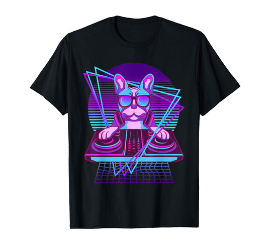 Vaporwave Bulldog DJ Turntable Sunglass French Bulldog Men Women T-Shirt