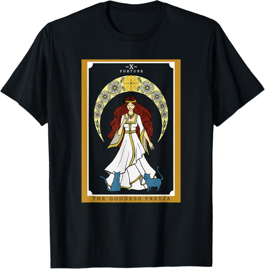 The Norse Goddess Freyja Tarot Card Pagan Cat Wiccan Witchy T-Shirt