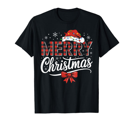 Merry Christmas Lights Funny Santa Hat Xmas Men Women Family T-Shirt