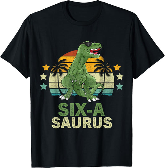 Kids 6 Years Old Dinosaur Birthday 6th T-Rex Dino Six Saurus T-Shirt