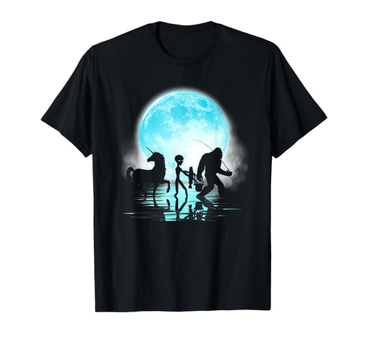 Funny Bigfoot Alien Unicorn Fishing T-Shirt