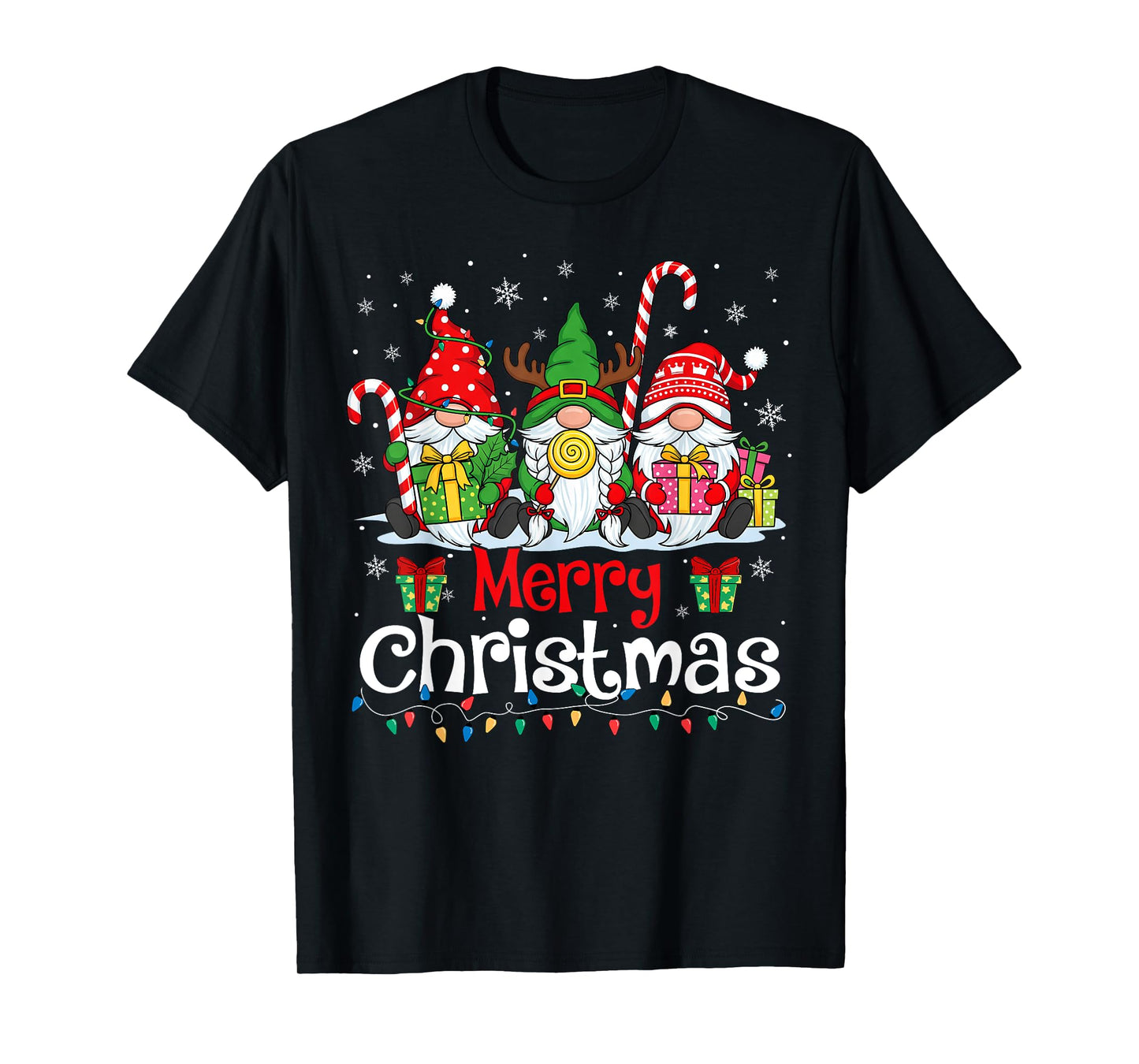Cute Gnomes Merry Christmas Light Family Gnome Xmas Matching T-Shirt