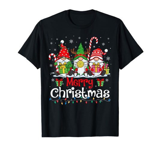 Cute Gnomes Merry Christmas Light Family Gnome Xmas Matching T-Shirt