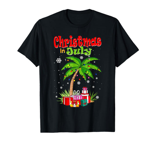 Christmas in July Palm Tree Xmas Tree Beach Summer Vacation T-Shirt