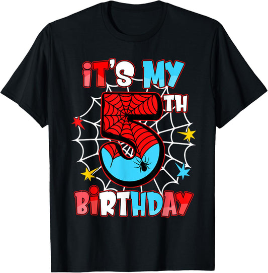5th Birthday Shirt Boy Spider Party It's My 5th Birthday T-Shirt