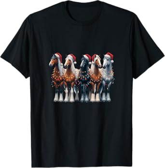 Christmas Horses with Santa Hat Horse Christmas T-Shirt