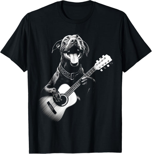 American Pitbull Playing Guitar - Funny Guitar Dog T-Shirt