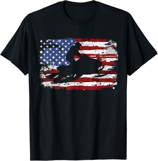 Snowmobile Vintage American Flag T-Shirt