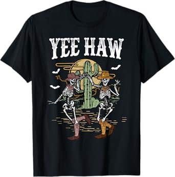 Howdy Retro Desert Dancing Skeleton Cowboy Boots Hat Western T-Shirt