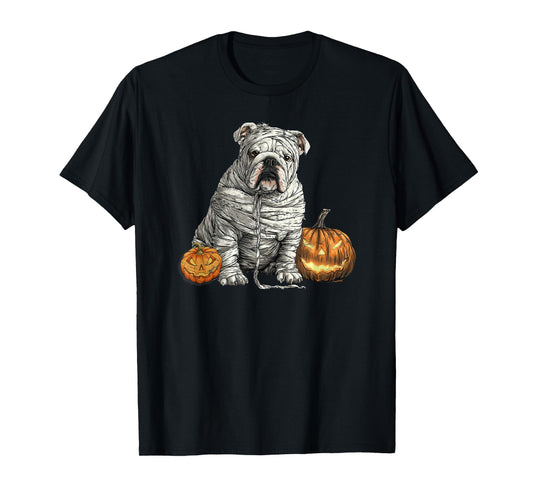 English Bulldog Dog Mummy Happy Halloween Men Women T-Shirt