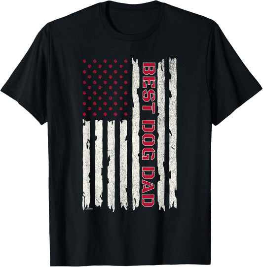 Patriotic Fathers Day, Christmas, US Flag & Dog Paw Dog Dad T-Shirt
