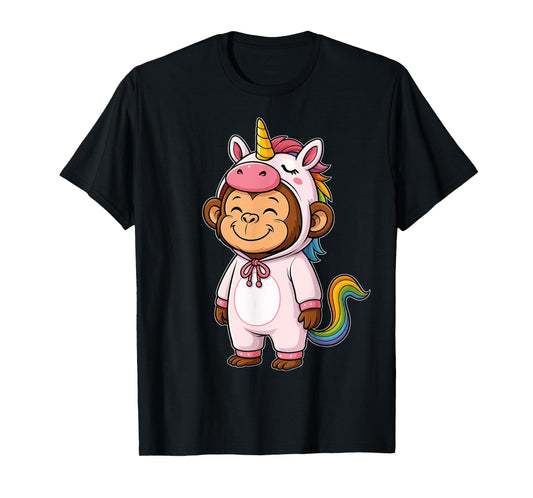 Kawaii Monkey In Unicorn Costume for Girls kids Monkey Lover T-Shirt