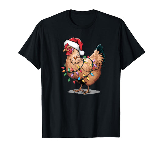 Funny Christmas Chicken Christmas Lights Kids Women Men T-Shirt