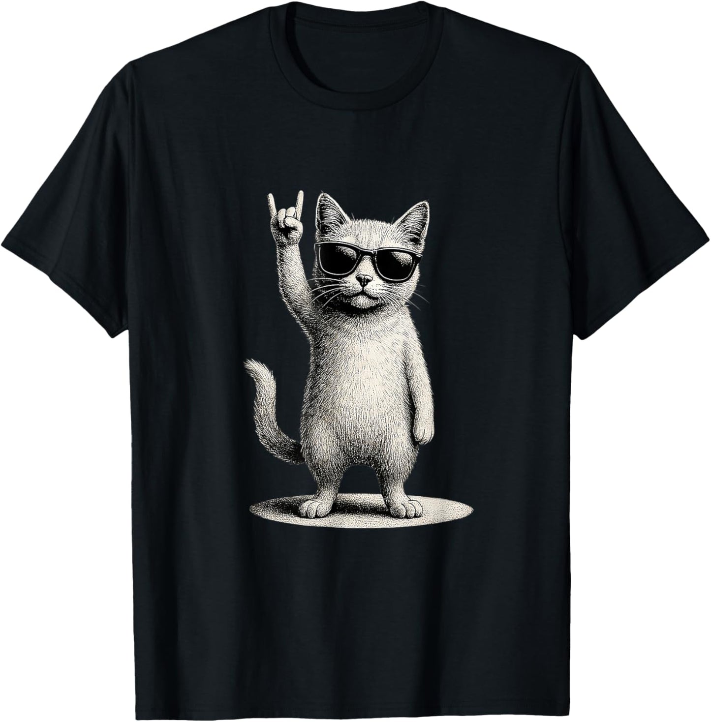Retro Cat Rock Music Men Kids Women Funny Cat T-Shirt