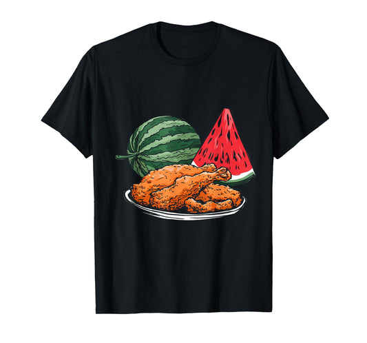 Fried Chicken And Watermelon Fruit Summer Men Women Girls T-Shirt