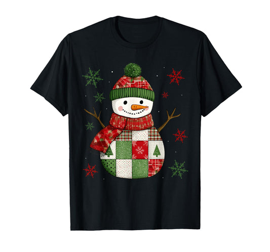 Patchwork Snowman Retro Funny Christmas Snowman Holiday Xmas T-Shirt