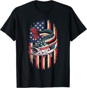 Fishing 4th Of July Men USA American Flag Boys Patriotic T-Shirt