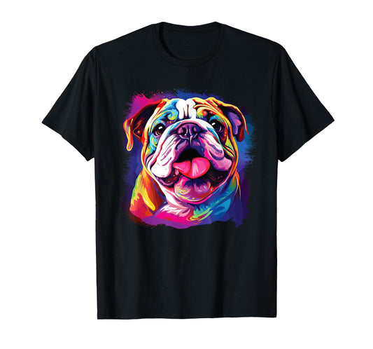Watercolor Colorful English Bulldog Dogs T-Shirt for Men Women Girls Kids