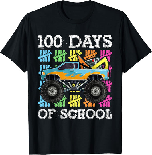 100 Days Of School Boys Shirt, Monster Truck Kids T-Shirt