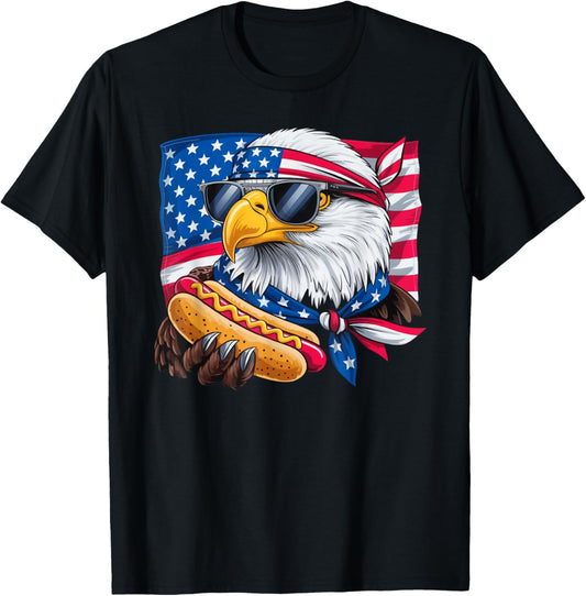 Patriotic Bald Eagle Hotdog American Flag 4th Of July T-Shirt