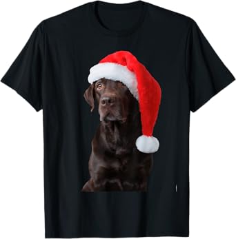 Chocolate Lab Dog Portrait Santa Hat Cute Christmas Labrador T-Shirt