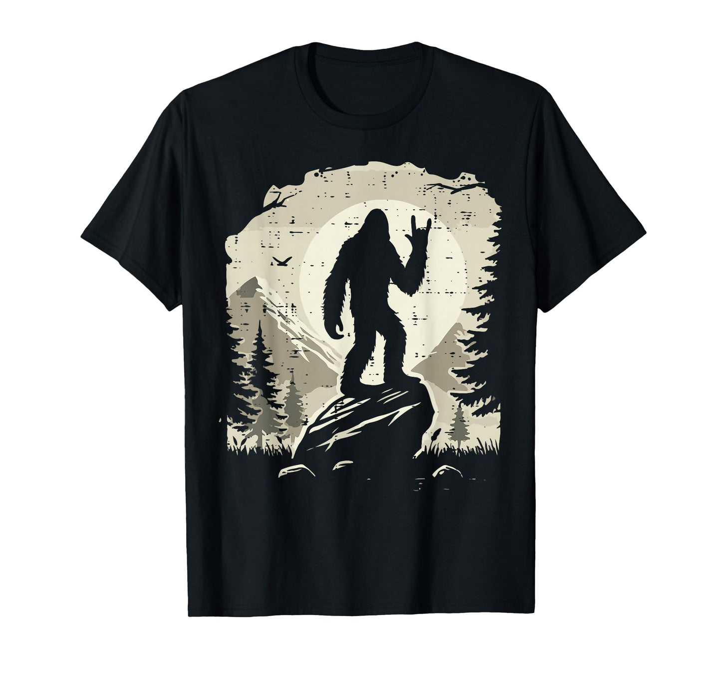 Sasquatch Rock Hand Moon Bigfoot Rocker Punk Men Boys Kids T-Shirt