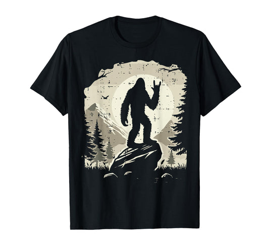 Sasquatch Rock Hand Moon Bigfoot Rocker Punk Men Boys Kids T-Shirt